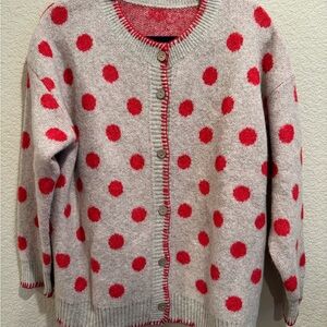 BloomChic Orange and Tan Polka Dot Cardigan